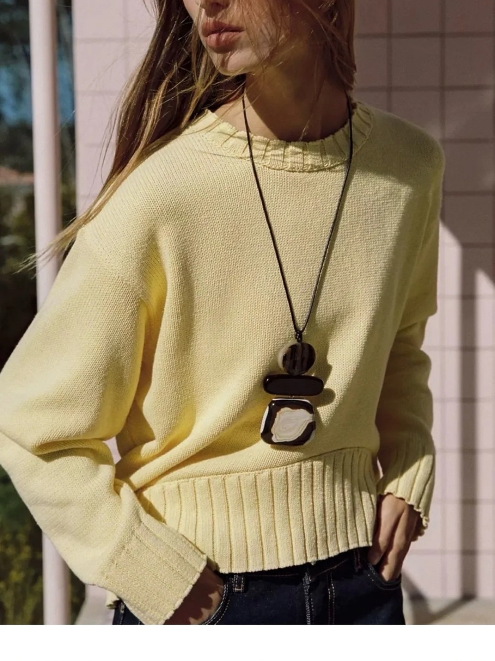 Zara Pale Yellow Crewneck Sweater